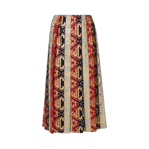 Gucci Logo Embroidered Pleated Skirt 'Navy/Silver/Red'
