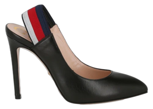 Gucci Sylvie Leather Web Slingback Pumps Dark Grey (Women's)