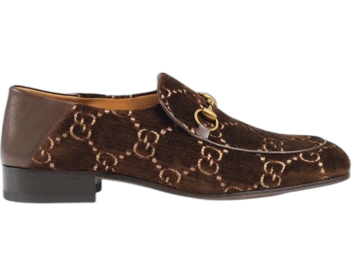Gucci Jordaan Horsebit GG Velvet Loafer Brown
