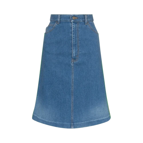 Gucci Contrast Side Stripe A-line Denim Skirt 'Blue/Green'