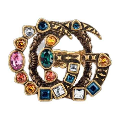 Gucci Crystal Double G Ring 'Aged Gold'