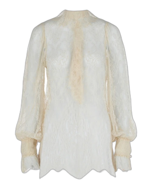 Gucci Long Sleeve Lace Blouse White