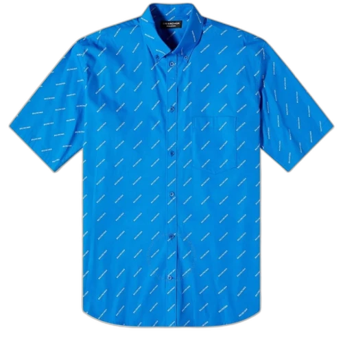 Balenciaga All-Over Logo S/S Shirt Blue