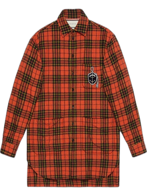 Gucci Anchor Oversize Check Wool Shirt Orange