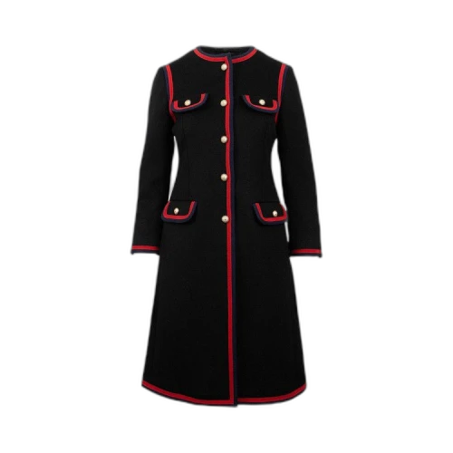 Gucci Single Breasted Web Trim Coat 'Black'