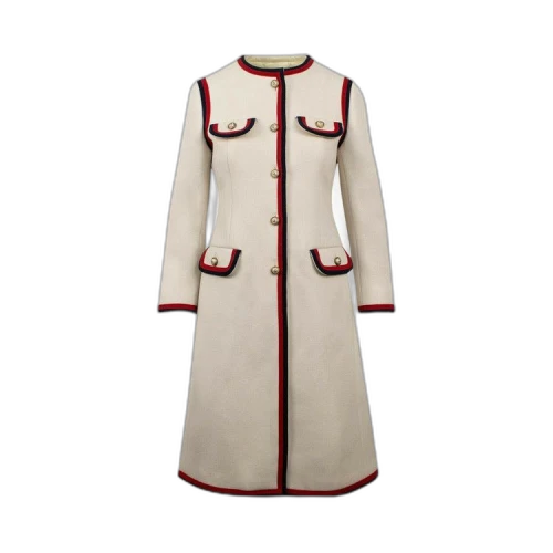 Gucci Wool Single Breasted Web Trim Coat 'Winter White'