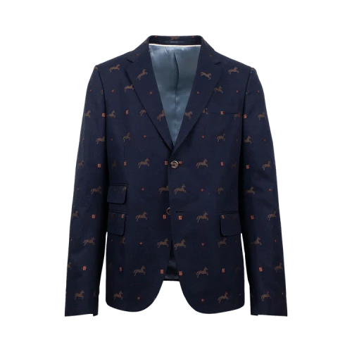 Gucci Cambridge Horse Pattern Gabardine Blazer Jacket 'Blue'