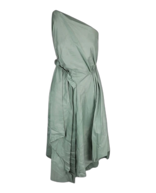 Gucci One Shoulder Leather Maxi Dress Sage