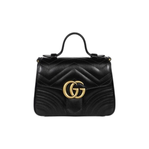 Gucci Chevron Leather GG Marmont Mini Top Handle Bag 'Nero'