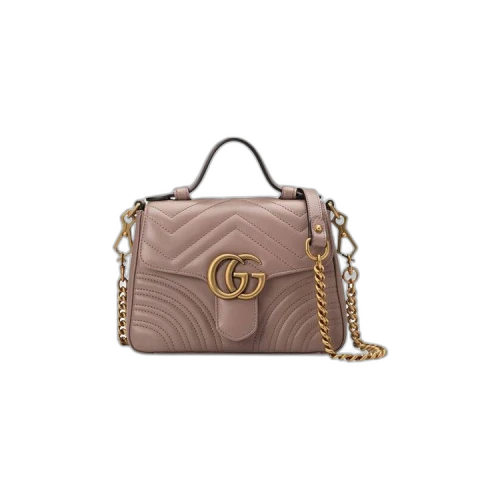 Gucci Chevron Leather GG Marmont Mini Top Handle Bag 'Porcelain Rose'