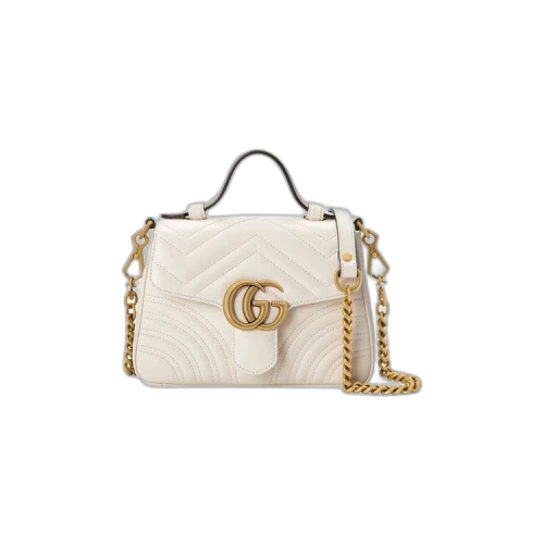 Gucci Chevron Leather GG Marmont Mini Top Handle Bag 'White'