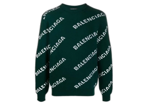 Balenciaga Allover Logo Wool Sweater Green