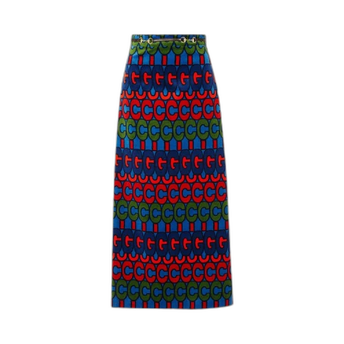 Gucci Horsebit Detailed Printed Velvet Skirt 'Multicolor'