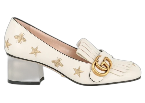 Gucci Marmont Bee Leather Pumps Mystic White White (Women's)