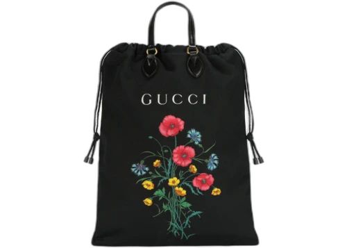 Gucci Chateau Marmont Floral Canvas Drawstring Bag Black