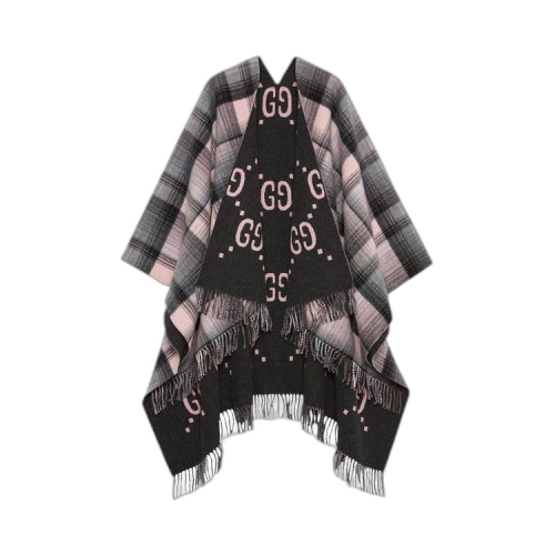 Gucci Wool Reversible GG Poncho 'Graphite/Pink'