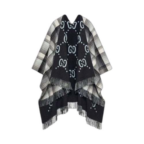 Gucci Wool Reversible GG Poncho 'Graphite/Dark Grey'