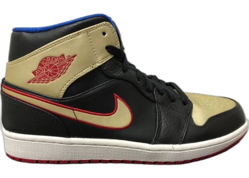 Jordan 1 Mid Black Gold Red