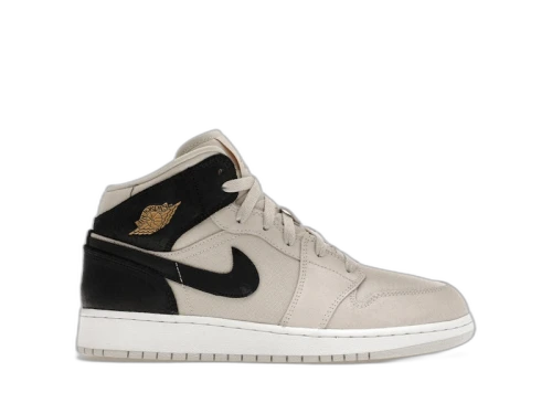 Jordan 1 Mid Light Bone Metallic Gold Black (GS)