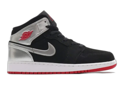 Jordan 1 Mid Black Red Silver (GS)
