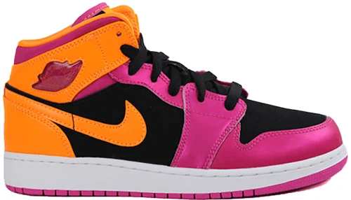 Jordan 1 Retro Mid Black Fusion Pink Bright Citrus (GS)