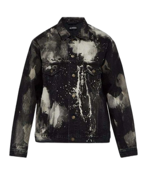 Balenciaga Paint Splattered Denim Jacket Black/White