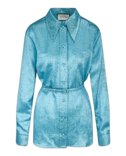 Gucci Metallic Belted Blouse Blue