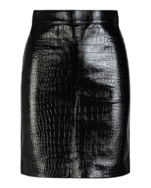 Gucci Croc Embossed Skirt Black