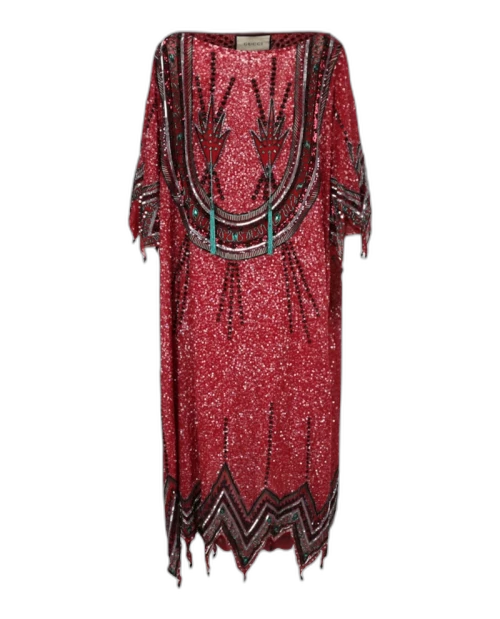 Gucci Beaded and Crystal Embellished Dress Red