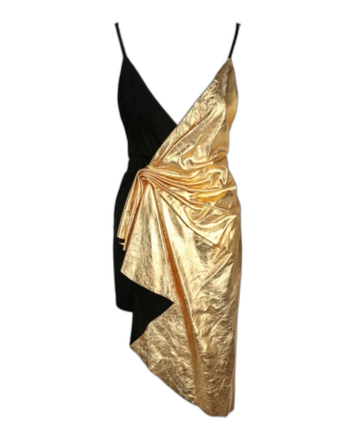 Gucci Asymmetric Suede Mini Dress Black/Gold
