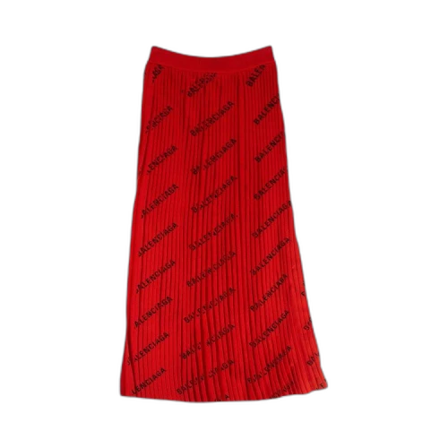 Balenciaga All Over Logo Pleated Midi Skirt 'Red'