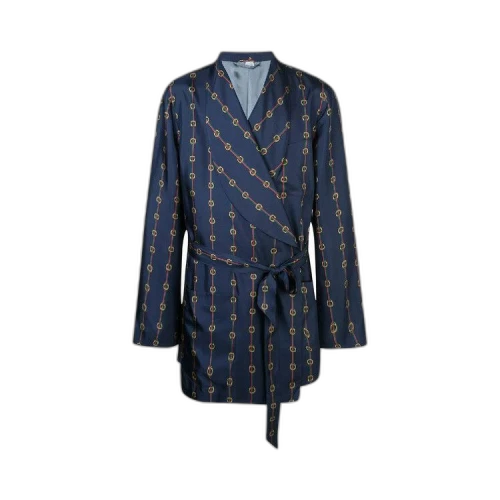 Gucci Stirrups And Web Silk Robe Coat 'Blue'