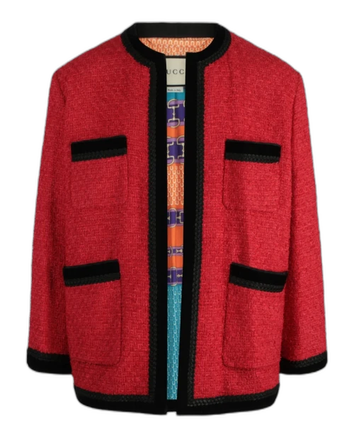 Gucci Colorblock Tweed Jacket Red