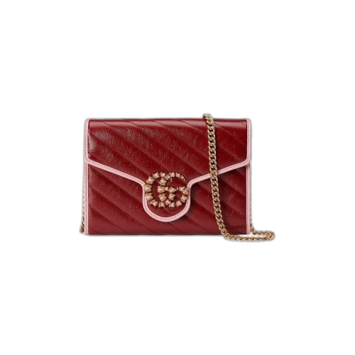 Gucci GG Marmont Mini Chain Bag 'Dark Red/Pastel Pink'