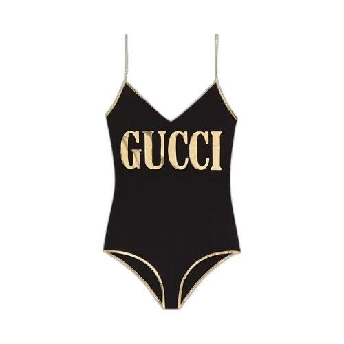 Gucci Print Stretch Fabric Swimsuit 'Black/Gold'