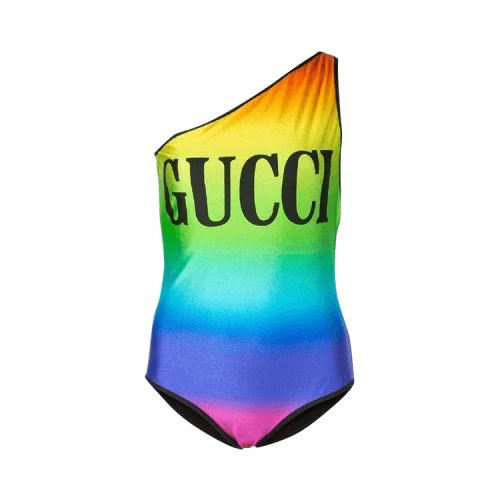 Gucci Logo Print One-Shoulder Swimsuit 'Multicolor'