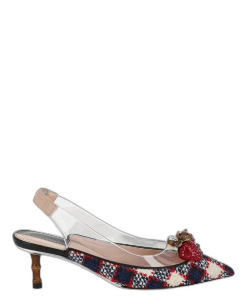 Gucci Eleanor Strawberry Tweed Heels Blue Red (Women's)