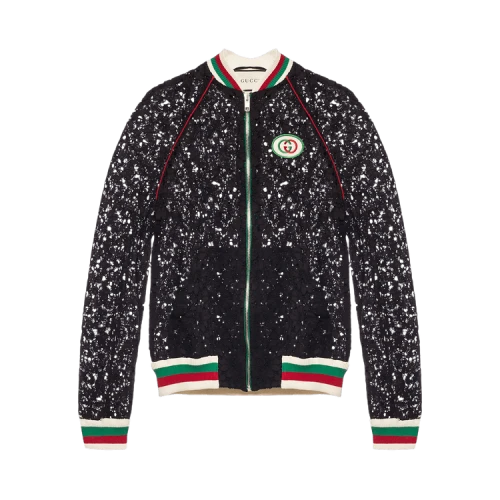 Gucci Floral Guipure Lace Bomber Jacket 'Black'