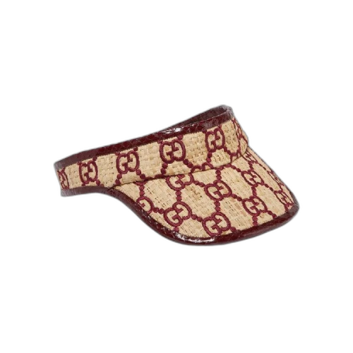 Gucci Elaphe-Trimmed Embroidered Raffia Visor 'Ivory/Bordeaux'