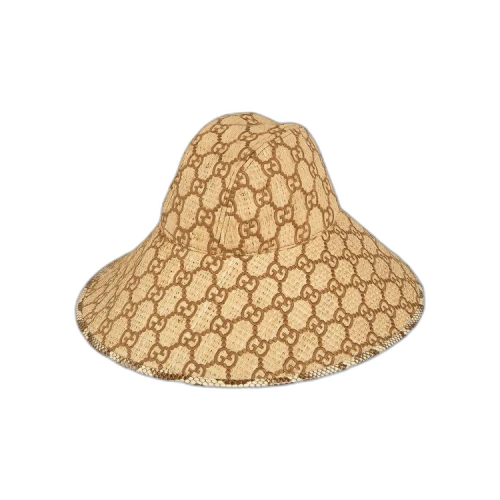 Gucci GG Raffia Wide Brim Hat With Snakeskin 'Ivory/Brown'