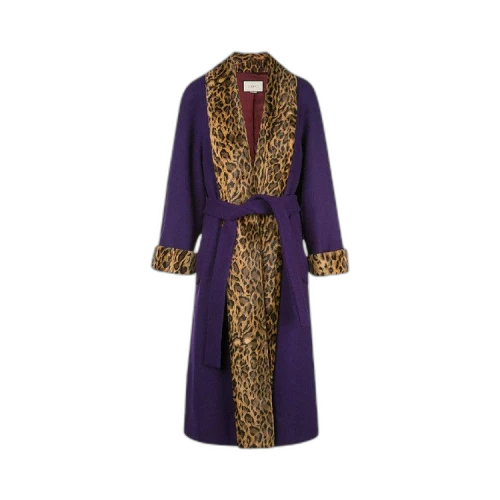 Gucci Leopard Print Trimmed Belted Coat 'Purple Dream'