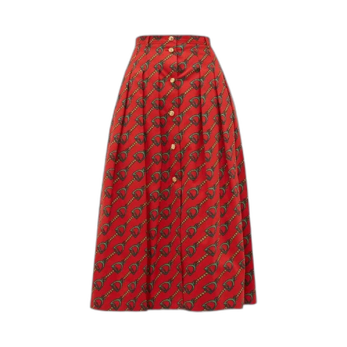 Gucci Pleated Stirrups Print Midi Skirt 'Green/Red'