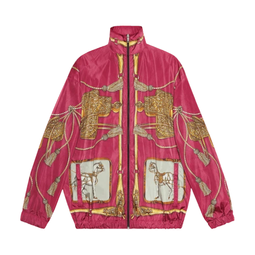 Gucci Horses and Tassels Print Oversize Nylon Bomber Jacket 'Magenta'
