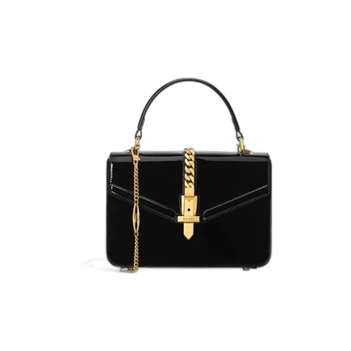 Gucci Sylvie 1969 Patent Leather Mini Top Handle Bag 'Black'