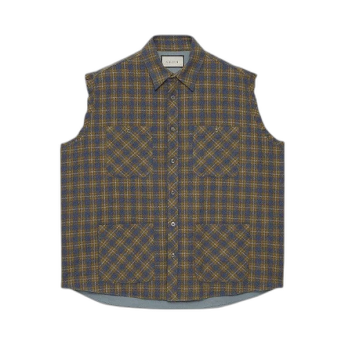 Gucci Check Wool Vest With Label 'Yellow/Blue'
