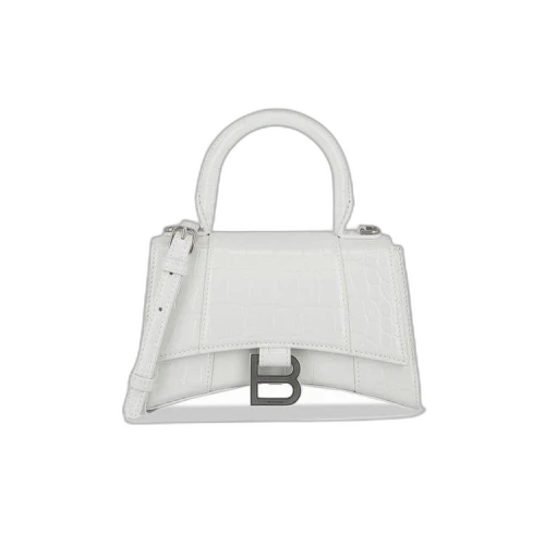 Balenciaga Hourglass XS Croc Embossed Top Handle Bag 'White'
