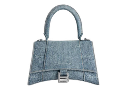 Balenciaga Women's Hourglass Small Handbag Girly Allover Denim Light Blue