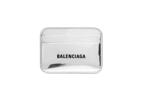Balenciaga Womens Mirror Effect Card Holder Silver