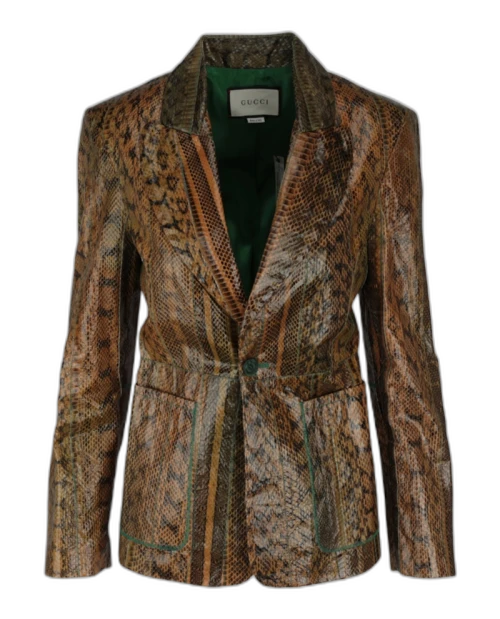 Gucci Single-Breasted Python Leather Blazer Gold