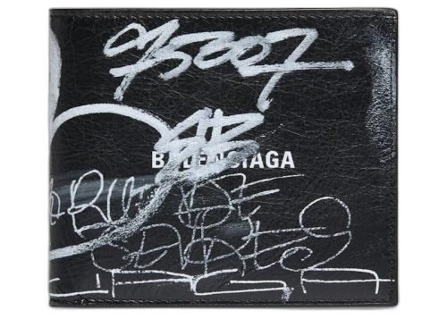 Balenciaga Square Folded Graffiti Wallet Black/White